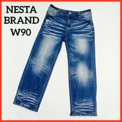 NESTA BRAND ケミカルウォッシュストレートデニム　刺繍　W90 1点物