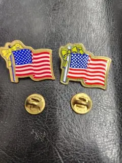 アメリカ国旗 イエローリボン ピンバッジ 2個セット ピンズ ミリタリー USA
