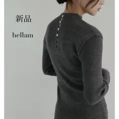 新品 hellam モックネック シェルボタン リブニット チャコールグレーのサムネイル