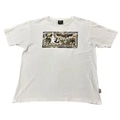 ラーキンス　プリントTシャツ　ロゴ迷彩柄　ホワイト　M 古着　8bのサムネイル