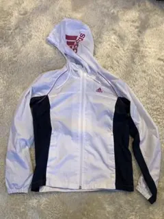 adidas フード付きナイロンジャケット(M)ホワイト/ネイビー