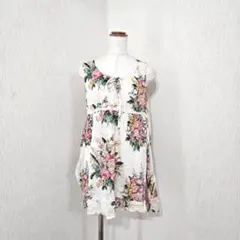 IORI 花柄 ノースリーブチュニックワンピ（M）コットン ビーズ フラワー柄