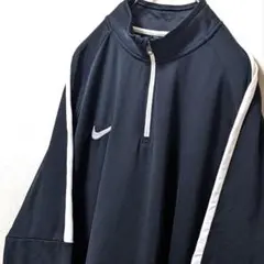 ナイキ ロゴ刺繍 ハーフジップトレーナートラックジャケット ブラック黒L 古着