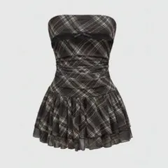 SHEIN ROMWEレトロチェック柄 フリル付き ミニドレス