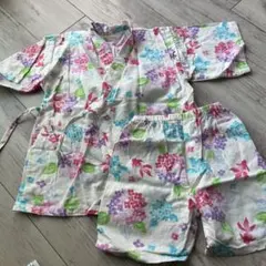 甚平 女の子 上下セット 紫陽花 金魚 花柄 ホワイト 夏祭り 浴衣