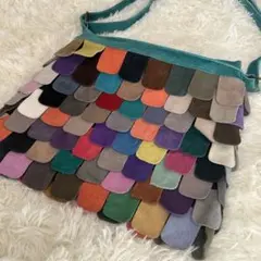 【美品】カラフルレザー スエード ショルダーバッグ マルチカラー パッチワーク