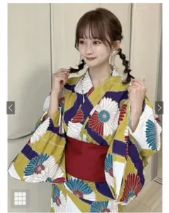 花柄浴衣・帯セット（マスタード）