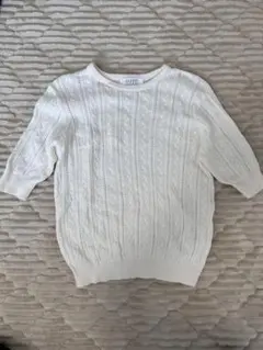 ローリーズファームホワイト ケーブルニット 半袖セーター M