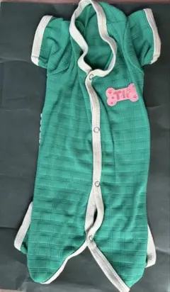 犬用手術後服コットン製 緑色 チェック柄