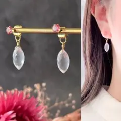 19【スタッドピアス】ピンクトパーズ＆ローズクォーツ 一粒 シンプル サージカル