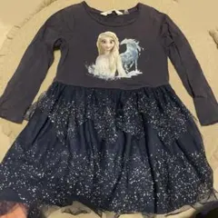 H&M エルサ プリント 長袖ワンピース ネイビー 120