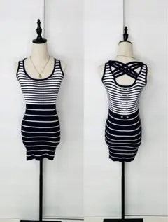 ストライプノースリーブミニワンピース / Blue & white dress