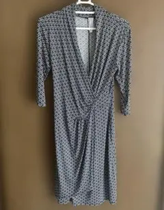 総柄 七分袖ラップワンピース　Purple rain