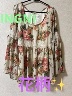 INGNI イング フレア 花柄 透け感 チュニック 姫 レース レトロ M