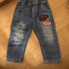 デニムパンツ 95cm ブルー プリント刺繍付き