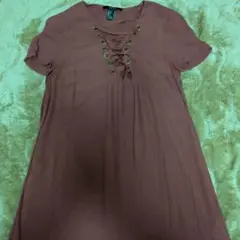 試着のみ★FOREVER 21 レースアップ 半袖ワンピース ブラウン S