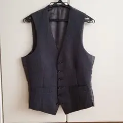 銀座山形屋　ウール100％　ベスト　M　ヘリンボーン柄　ジレ　チャコールグレー