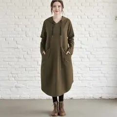 Kun様ご購入ワンピースパーカールーズフィットポケットひざ丈薄手バルーンカーキM