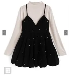 GRLビジューベロアキャミソールミニワンピース×ボトルネックトップスセットアップ