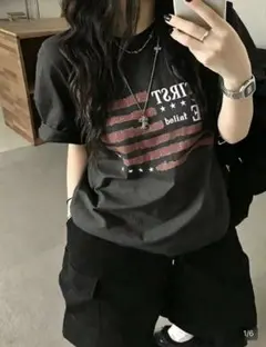 【新品未使用】SHEIN 韓国風 Y2K プリントTシャツ ダークグレー L