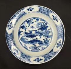 中国美術 中国古玩 明代 青華染付 飾り皿 大皿