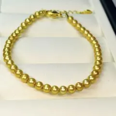 本真珠 パール ブレスレット　天然 ベビーパール　4mm ゴールデンパール茶金