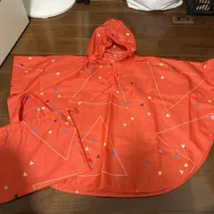 オレンジ 幾何学模様 ベビーポンチョ