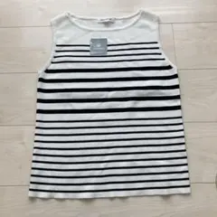 NATURAL BEAUTY BASIC ノースリーブ M 白黒ストライプ