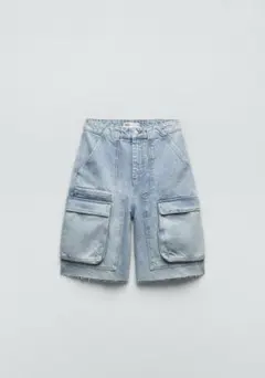 ZARA ライトブルー カーゴショートパンツ