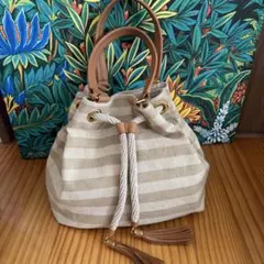 UGG 巾着型 キャンバス トートバッグ ボーダーのサムネイル