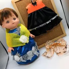メルちゃんハンドメイドドレスセット（青×銀、黄ストール＆ハロウィン×銀）
