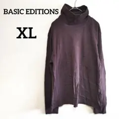 BASIC EDITIONS【XL】タートルネックロングTシャツ ダークブラウン