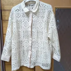 r6 by ROSE BUD アイボリー透かし編み長袖カーディガン