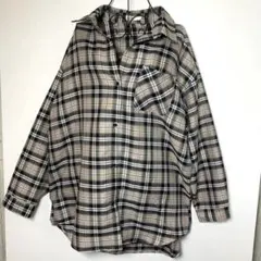 ヘルム Helm チェック柄 シャツ L ベージュ×黒 チュニック　ゆったり