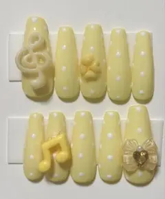 ネイルチップ現品 黄色 ドット ウィッシュコア 音符 クローバー 平成女児