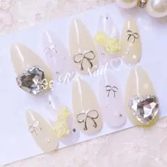 ネイルチップ 黄色 イエロー ちゅるん フレンチガーリー ワンホン 量産型 韓国