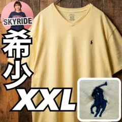 ポロラルフローレン VネックTシャツ XXL イエロー 刺繍ロゴ オーバーサイズ