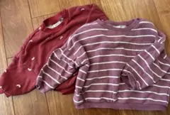 赤ハート柄＆スモークパープルのストライプトレーナー　2点セット