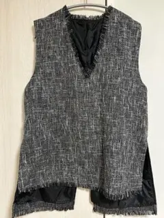 フリンジ Vネック ツイードベスト