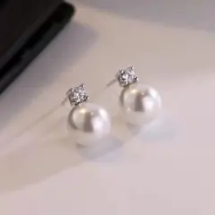 上品 パール風 ビジュー ピアス 10mm シルバー×ホワイト 大粒 結婚式 白