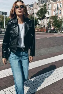 ZARA ブラック レザー ライダースジャケット