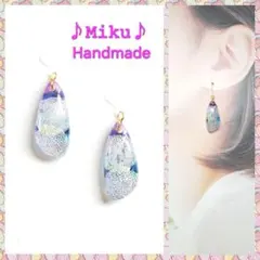 No.1397-E 海色☆レジン☆ピアス・イヤリング(ゴールド) - メルカリ