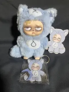 Sleepless Grumpipi ぬいぐるみキーホルダー　ブルー巾着