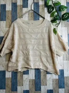 エムケーミッシェルクラン 半袖ニット クロップド丈 透け感 プルオーバー　M