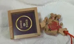 ミニチュア こけし と 七福神 / 米粒大 打出の小槌 木製 インテリア