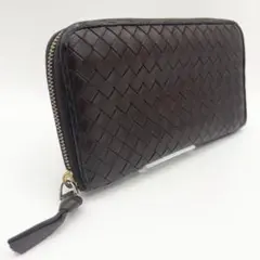 ボッテガヴェネタ レザー長財布 イントレチャート オールラウンドジップ ブラウン