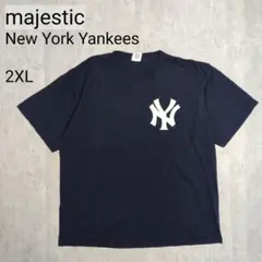 マジェスティック　ヤンキース　Tシャツ　半袖　スポーツ系　紺　2XL