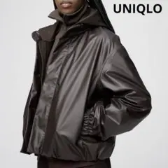 美品ユニクロUNIQLO　コーティング加工ショートブルゾン　XL　ダークブラウン