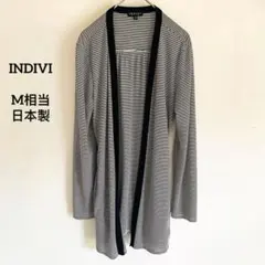INDIVI 日本製 ストライプ ロングカーディガン 前開き 長袖 モノトーンのサムネイル