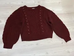 INGNI レッド パール装飾ケーブルニット セーター